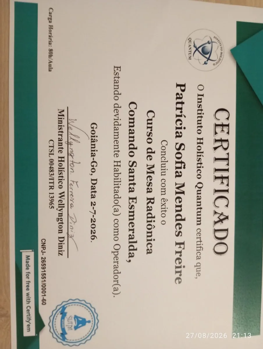Certificado Mesa Cura Holística
